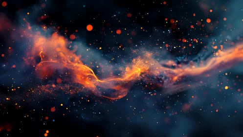 Inferno Dance: Crimson Energy Ribbons Ignite Cosmic Depths.