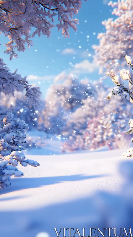 Soft snowfall drifting through a sunlit winter daydream.