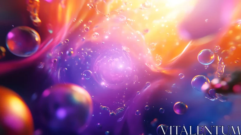 Swirling cosmic bubbles dance in glowing neon dreamlight