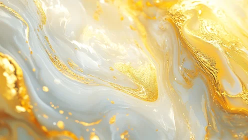 Gold and white fluid abstraction with swirling metallic flow.