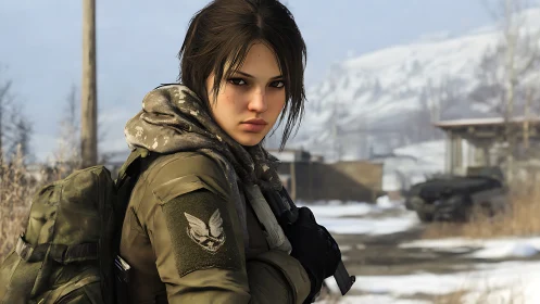 Winter patrol scout stands guard in frost-bitten silence.