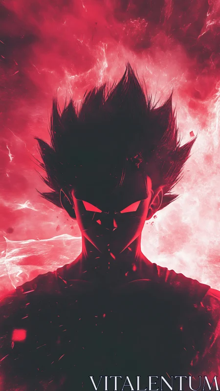 Silhouetted spiky‑haired figure in red energy field.