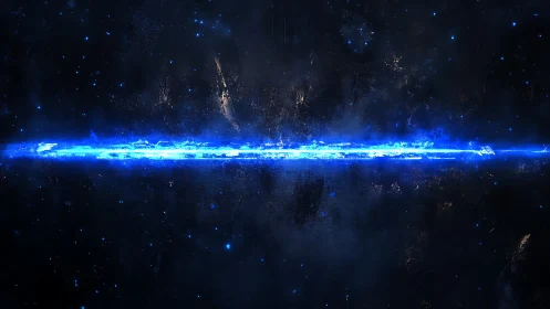 Electric blue cosmic rift glows softly across deep space