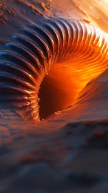 Luminous molten tunnel with ribbed organic surface glow.