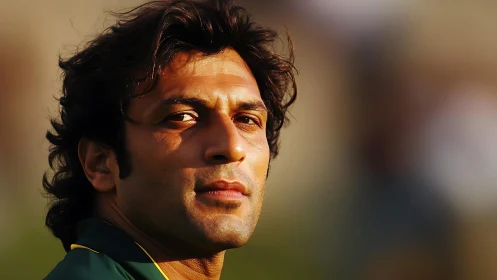 Warm backlit portrait of contemplative male athlete outdoors.