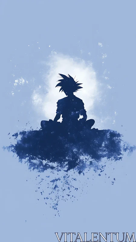 Skyborne meditator on a dissolving ink cloud of calm.