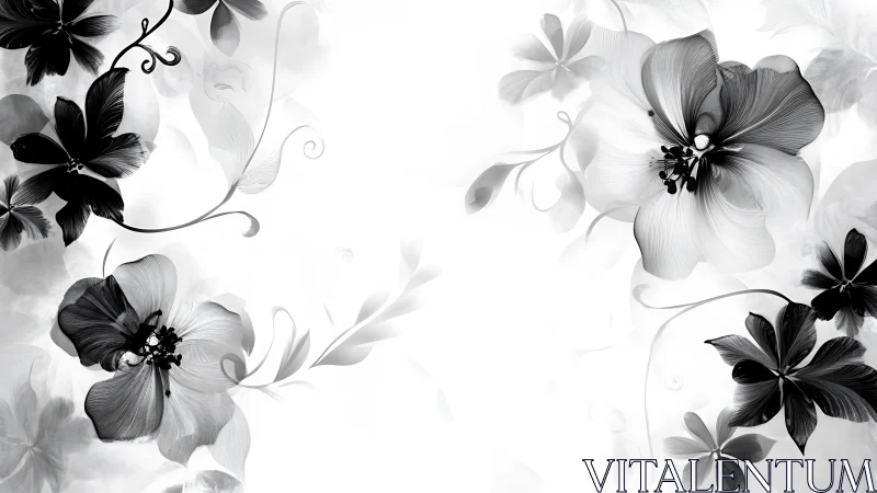 Black and White Floral Design with Ornamental Vines.
