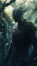 Forest warden of tangled roots stalks the dappled light