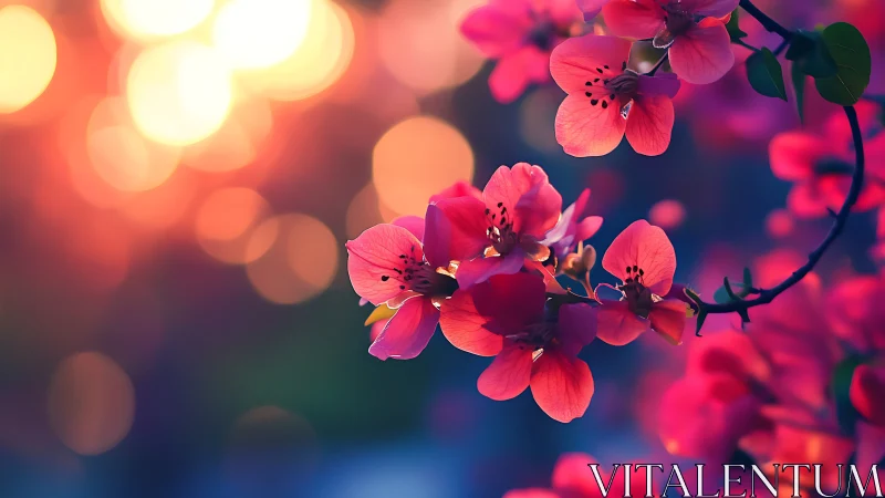 Glowing Pink Blossoms Dancing in Twilight.