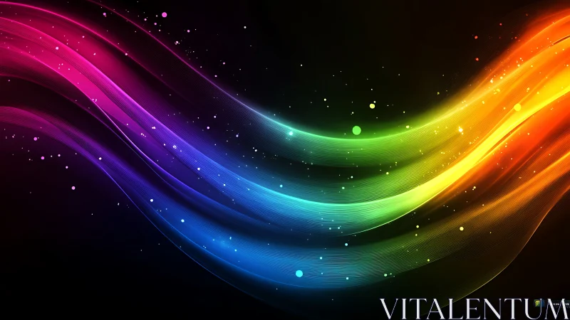 Vibrant neon light waves over deep black background.