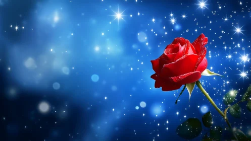 Crimson Rose Dances Beneath Starlit Wonder.