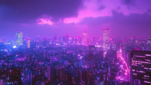 Neon dusk over a dreamy cyberpunk skyline at rest.