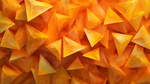 Luminous orange tetrahedra form dense crystalline abstract field