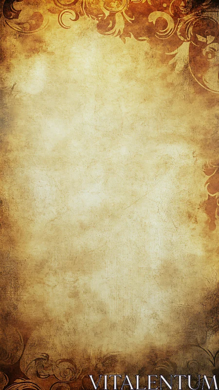 Aged parchment texture with ornamental flourishes and vignette burn