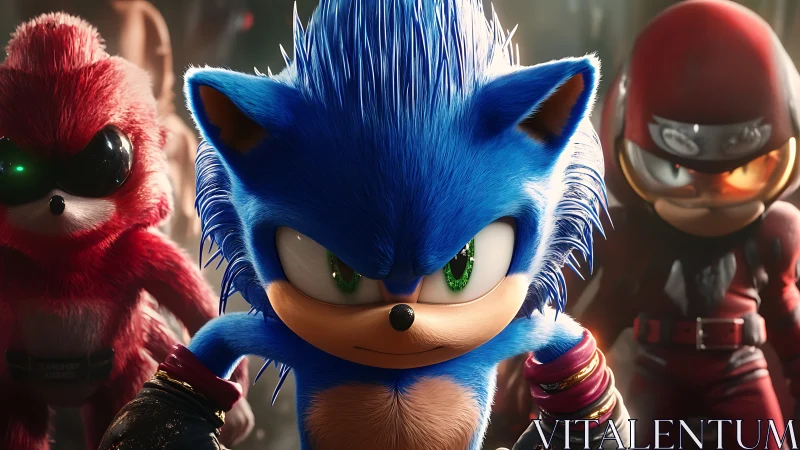 Spiky blue speedster squad storms a neon-lit showdown.