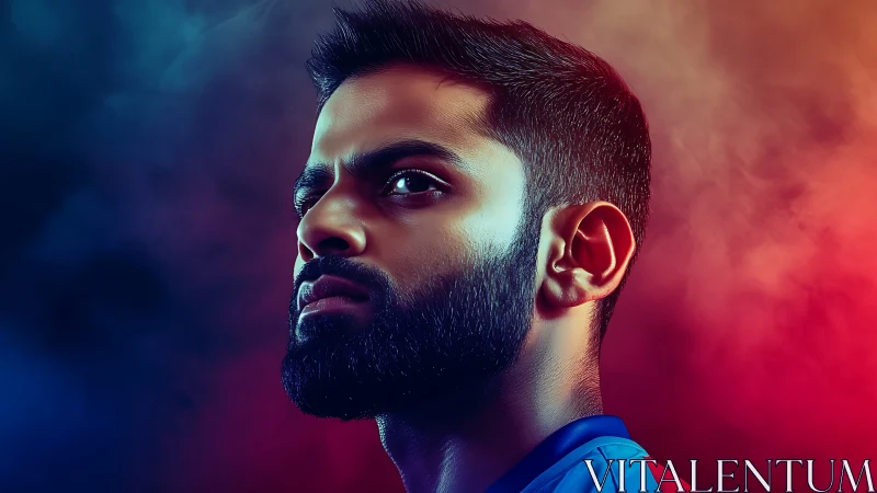 Dramatic male portrait with dual-color cinematic rim lighting