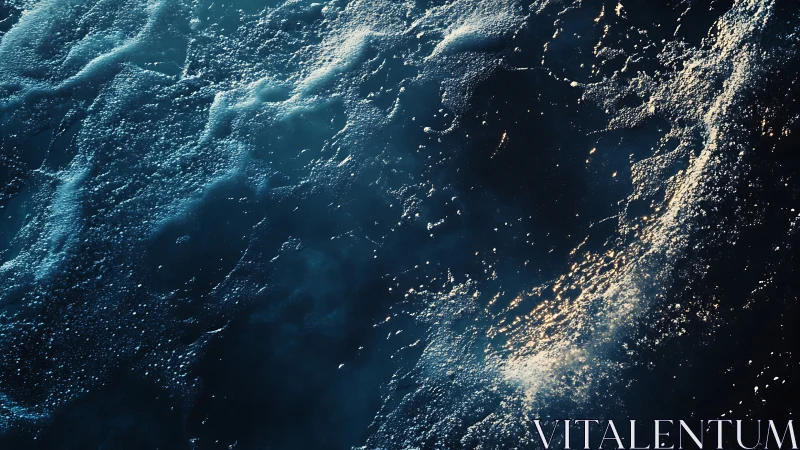 High-contrast aerial view isolates illuminated ocean surface