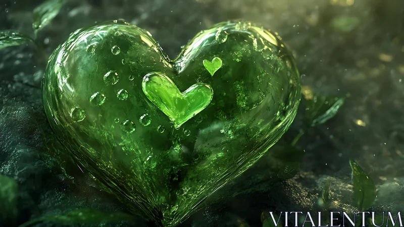 Crystalline Love Emerges: Glowing Green Heart Sculpture.