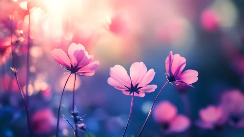 Pink Cosmos Dreams Dance Under Golden Sunlight.