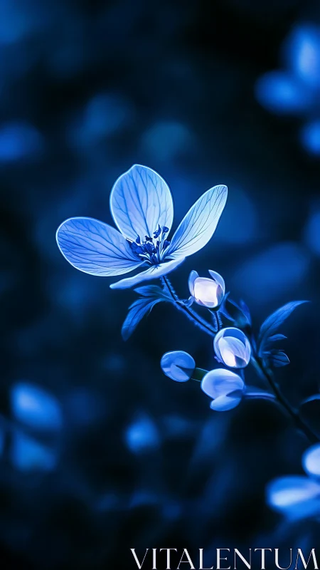 Bioluminescent Blue Botanical Specimen with Macro Depth Field Rendering