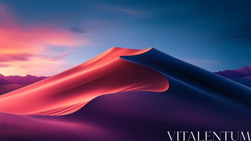 Luminous desert dune glows under a vivid twilight sky.