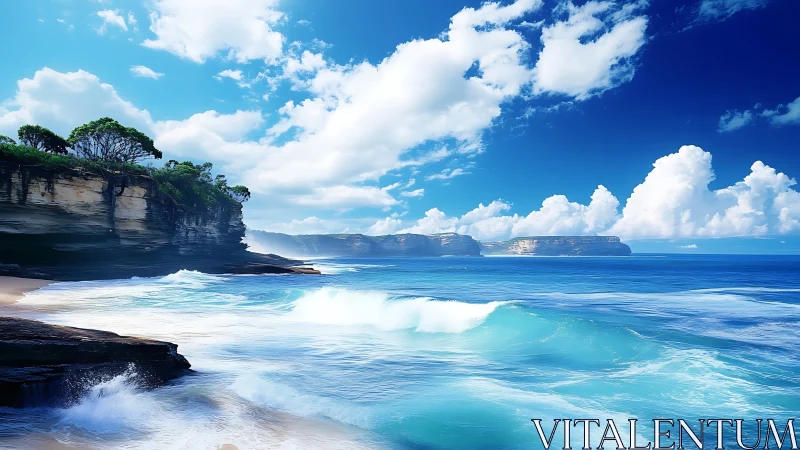 Cloudbright cliffs and singing turquoise waves at noon.