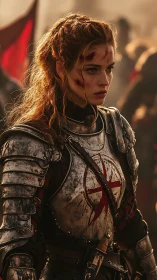 Battle-scarred dawn knight with ember-lit resolve poised.