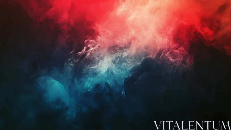 Nebulous red and teal smoke cloud digital abstraction.