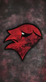 Red grunge bird emblem with dark textured backdrop.