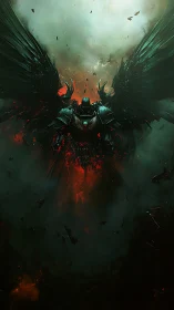 Midnight war angel erupts from crimson stormfire skies