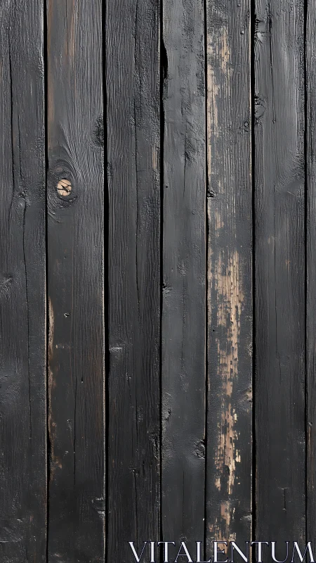 Weathered vertical black wooden planks show worn painted surface