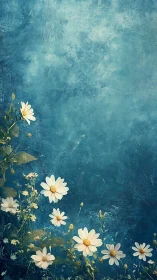 White Daisies Against Textured Teal Background Surface