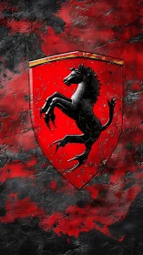 Prancing horse shield on distressed red black background.
