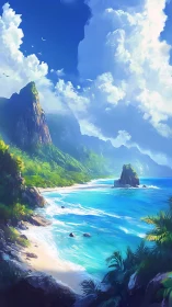 Coastal landscape with dramatic cliff formations overlooking turquoise waters.