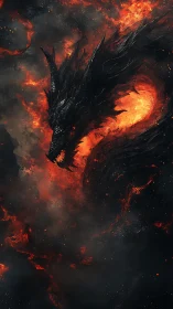 Volcanic dragon silhouette coils through incandescent nebular fire