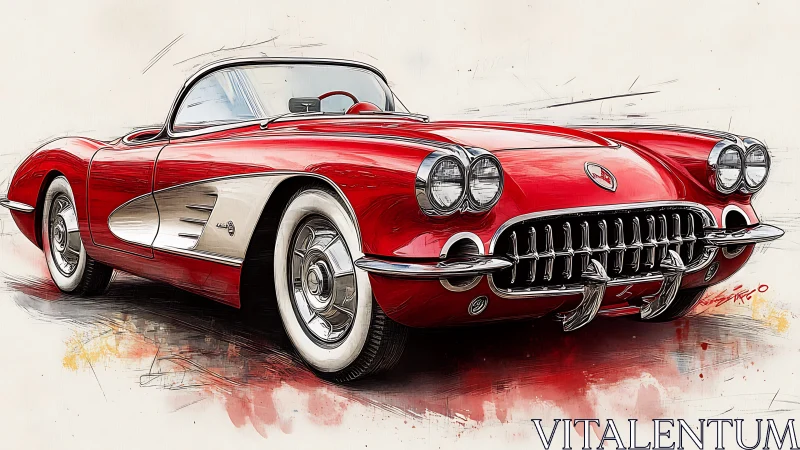 Crimson classic Corvette sketches itself into roaring motion