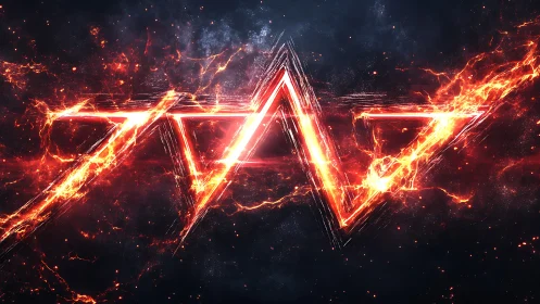 Blazing geometric letters carve fiery trails in space