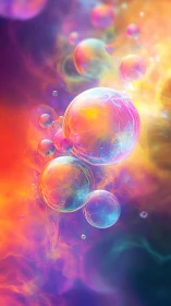 Colorful luminous bubbles in abstract nebula space art.
