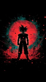 Silhouetted warrior before red energy burst circle.