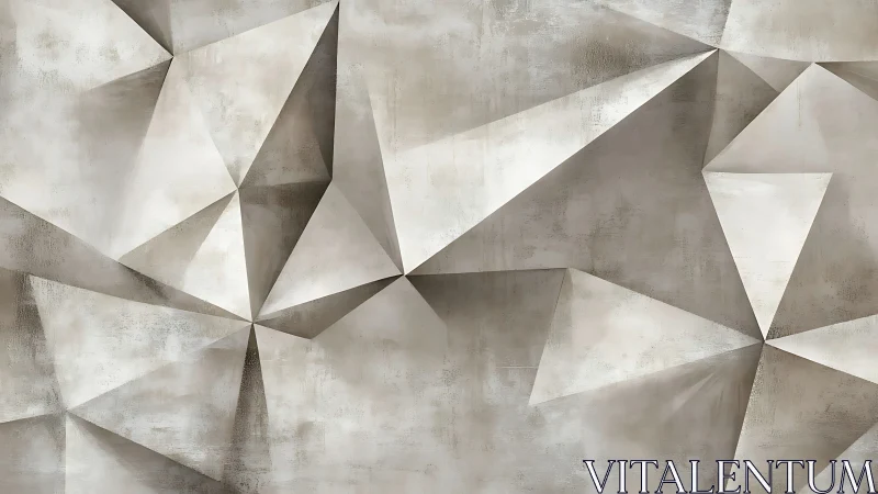 Geometric faceted wall surface in muted neutral tones.