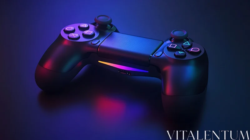 Gaming controller rendered in neon RGB lighting.