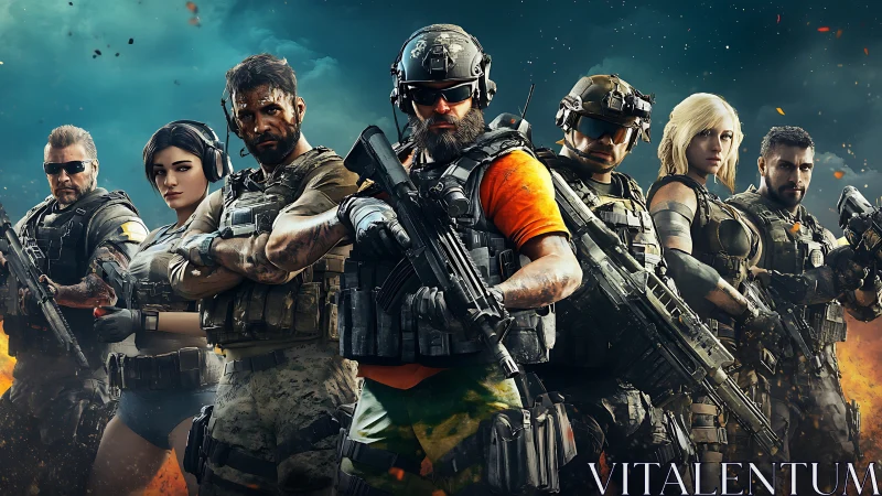 Tactical special ops squad in high-detail digital battle render