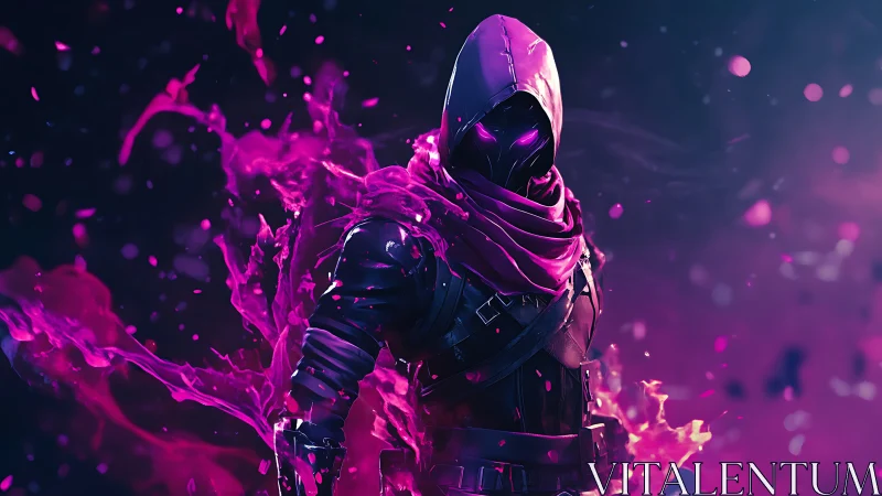 Mystic hooded rogue wrapped in glowing violet power.