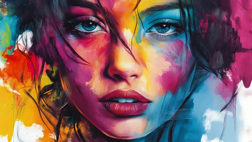 Digital portrait depicts woman’s face with layered color fields