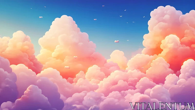 Cotton candy clouds drifting through a dreamy pastel sky.
