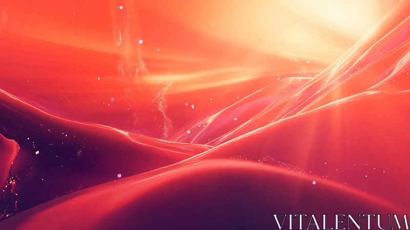 Radiant molten waves flow beneath a glowing cosmic sunrise.