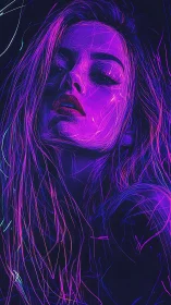 Neon-outlined female portrait rendered in electric linework
