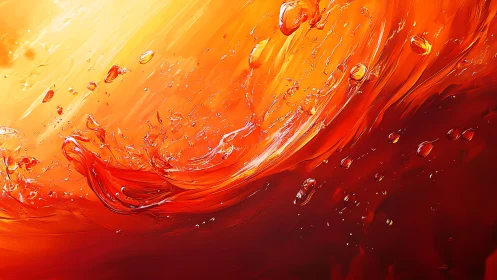 High-energy orange liquid dynamics with refractive droplets and motion