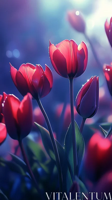 Red Tulips with Bokeh Background and Selective Focus