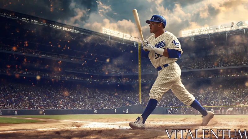 Power hitter celebrates long home run in packed stadium.